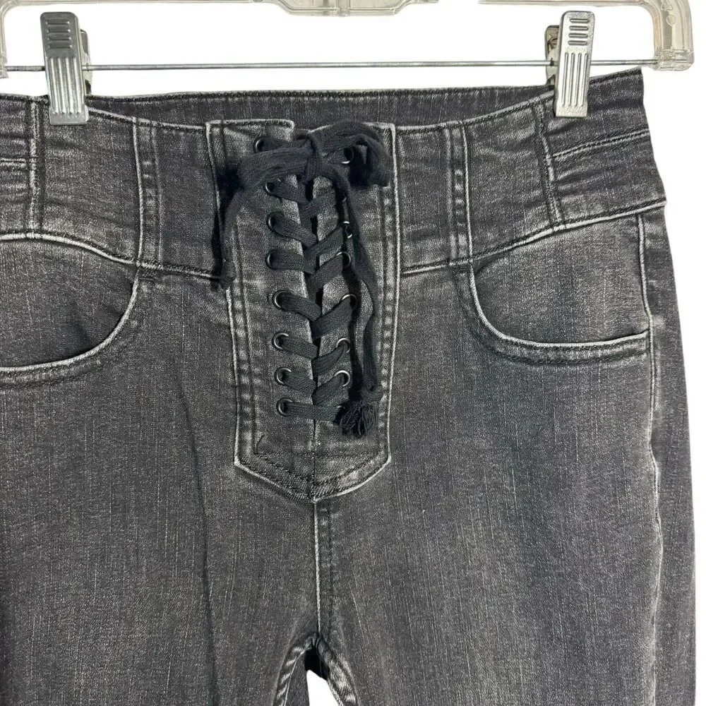 We the FREE PEOPLE Womens Curvy Lovers Knot Lace Up Black Skinny Jeans Size 25